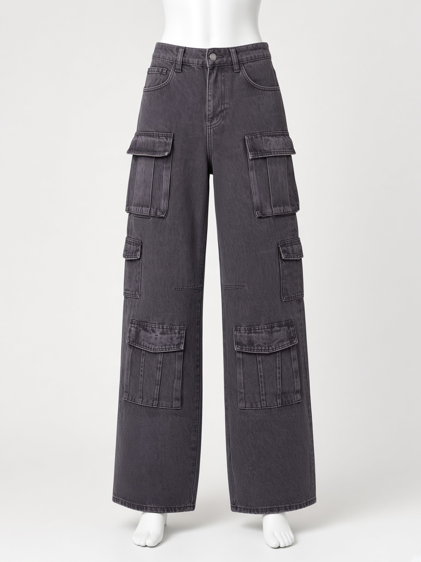 Men's Dark Grey Denim Cargo Jean