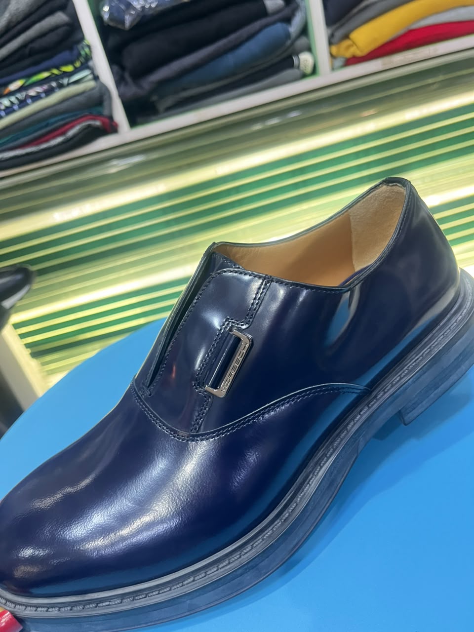 MORACHI's Navy Blue Polished Leather Shoes view 2