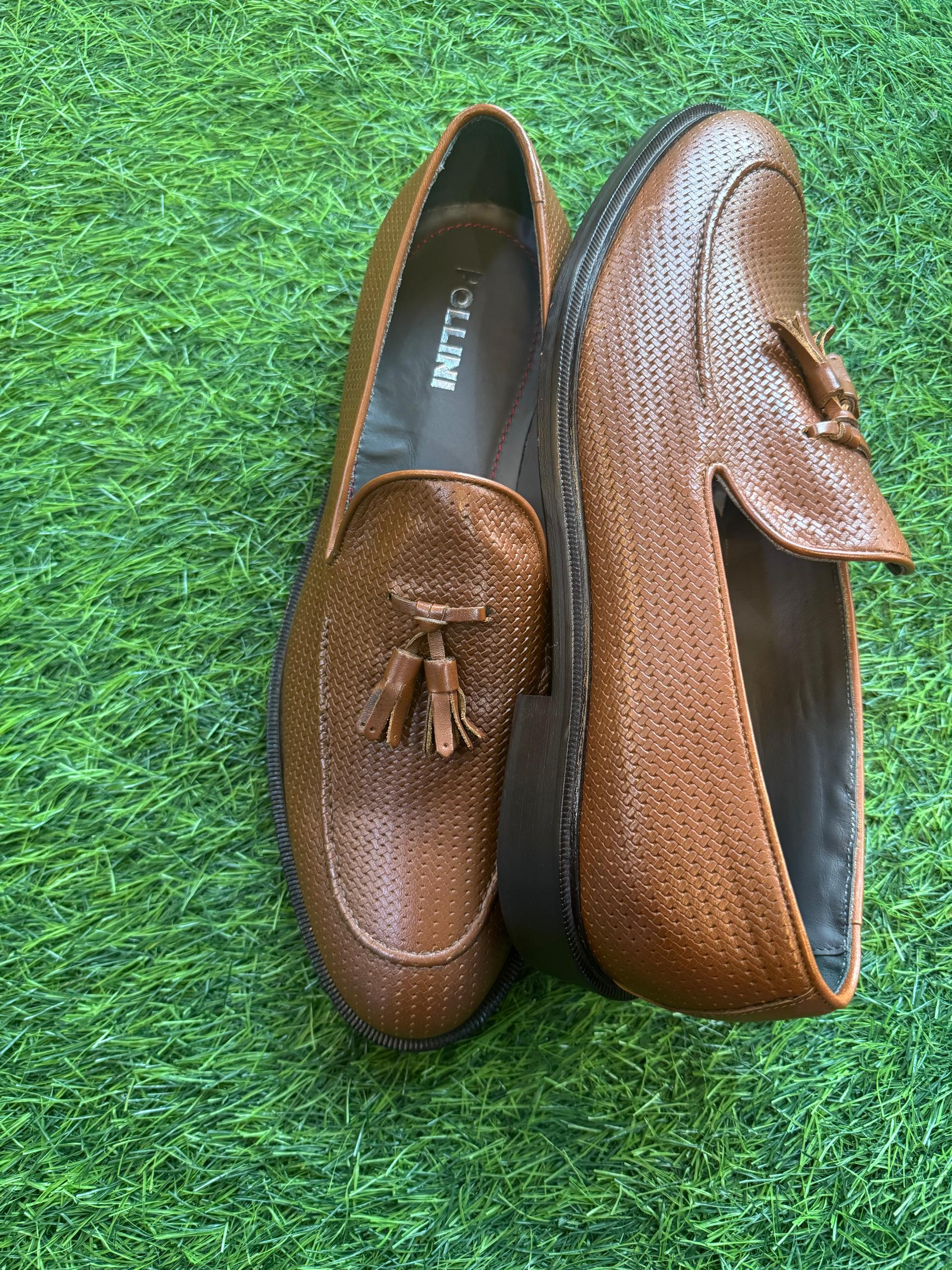 POLINI's Brown Woven Leather Loafers
