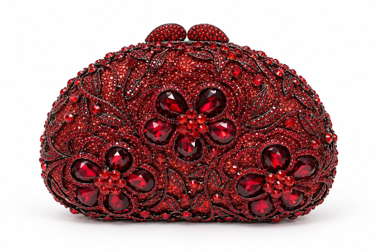 Women's Red Floral Crystal Clutch Bag