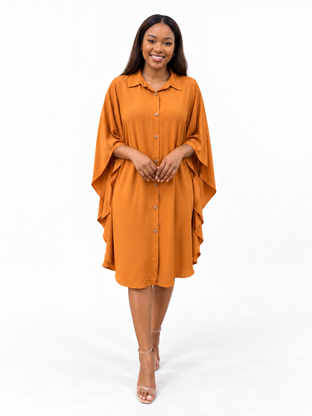 HANA's Cape Burnt Orange Dress