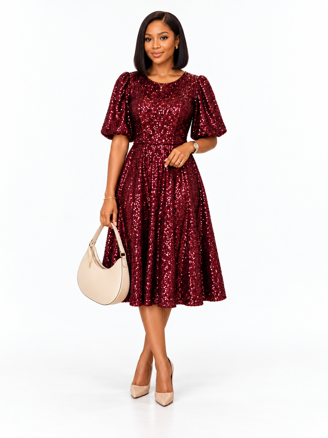 TAYLOR' s Burgundy Sequin Dress