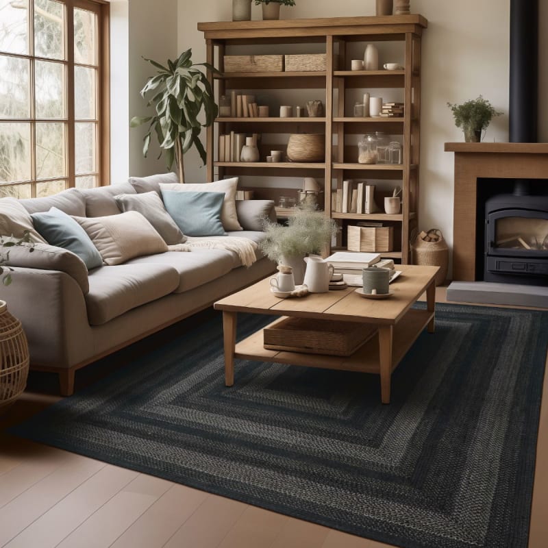 HJBR-JetBlack - Homespice - Jute Braided Rug - Jet Black