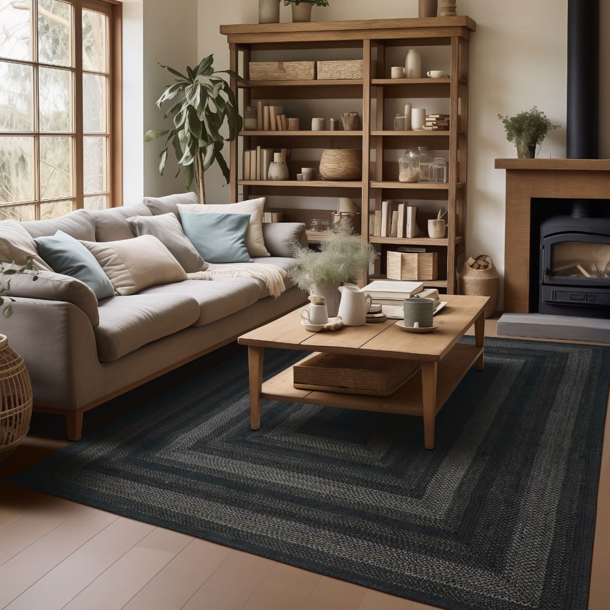 HJBR-JetBlack - Homespice - Jute Braided Rug - Jet Black