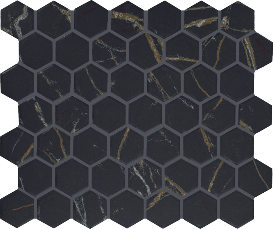 PT2415HEXMS1P2 - Daltile - Perpetuo - Infinite Black - 1.50 in x 1.50 in - Hexagon Mosaic - Matte