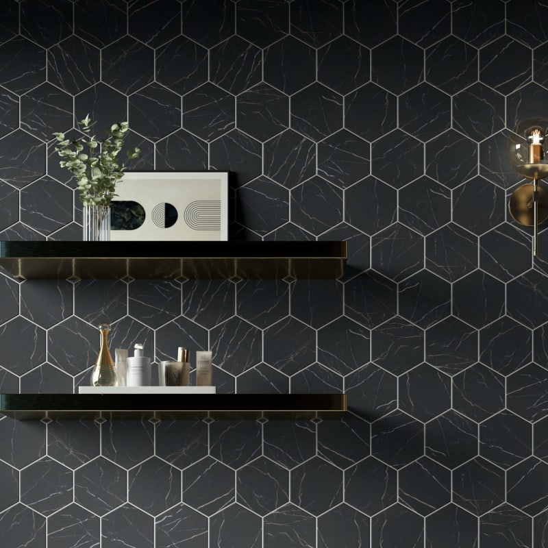 PT248HEX1P2 - Daltile - Perpetuo - Infinite Black - 8 x 9 - Hexagon Floor Tile - Matte