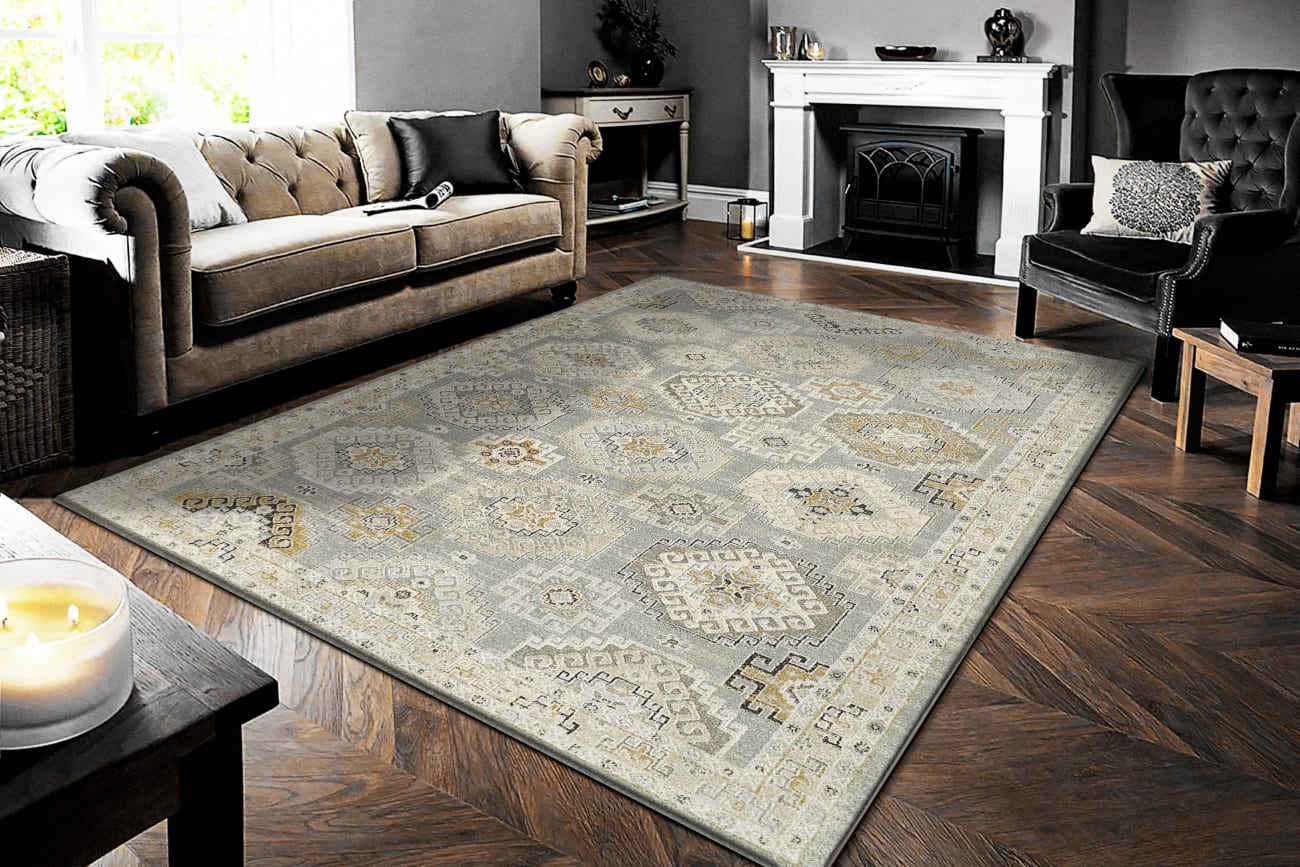 ANNALISE - Blue Beige Cream 7607-581 - Dynamic Rugs - Annalise - Blue Beige Cream 7607-581