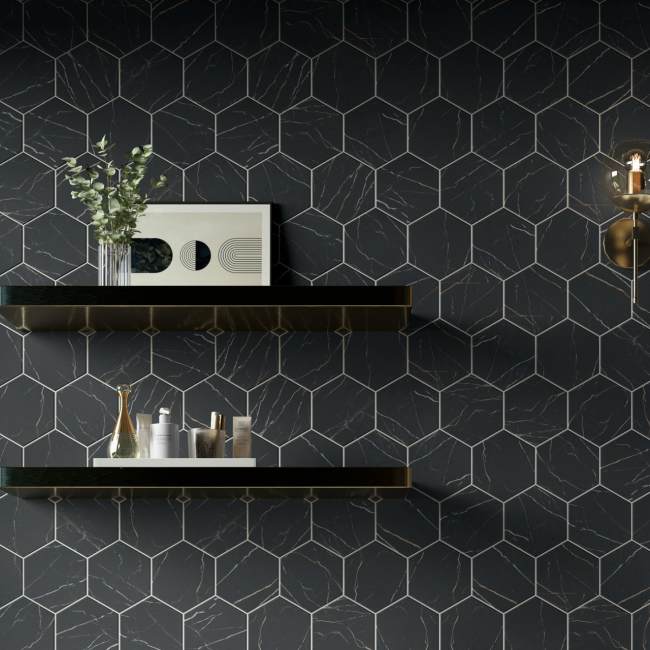 PT2415HEXMS1P2 - Daltile - Perpetuo - Infinite Black - 1.5 x 1.5 - Hexagon Mosaic - Matte