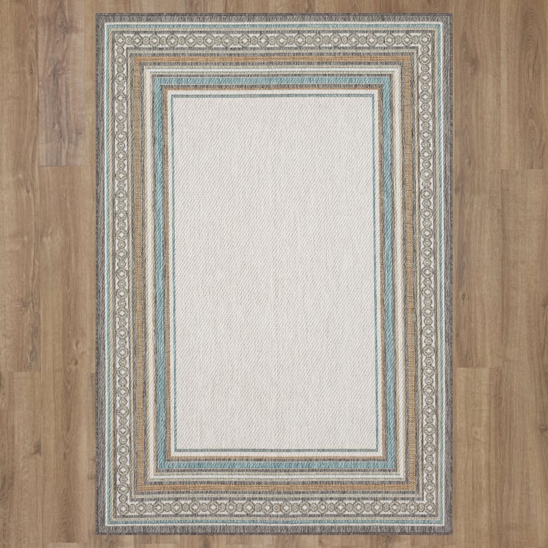 92310-E422-120156 - Mohawk Home - MH Outdoor - Chain Border Platinum - 10' X 13'