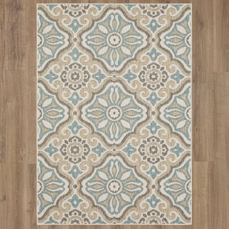 92312-E422-120156 - Mohawk Home - MH Outdoor - Portugal Tile Light Platinum - 10' X 13'