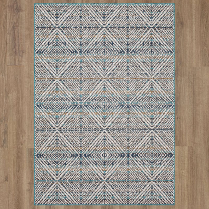 92314-4121-048066 - Mohawk Home - MH Outdoor - Shibori Diamonds Teal - 4' X 5' 6"