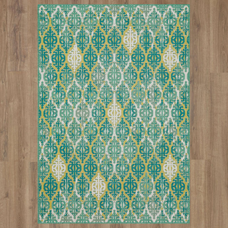 92379-E299-063090 - Mohawk Home - MH Outdoor - Stamped Ikat Dark Teal - 5' 3" X 7' 6"