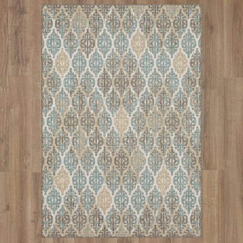 92379-E422-048066 - Mohawk Home - MH Outdoor - Stamped Ikat Platinum - 4' X 5' 6"