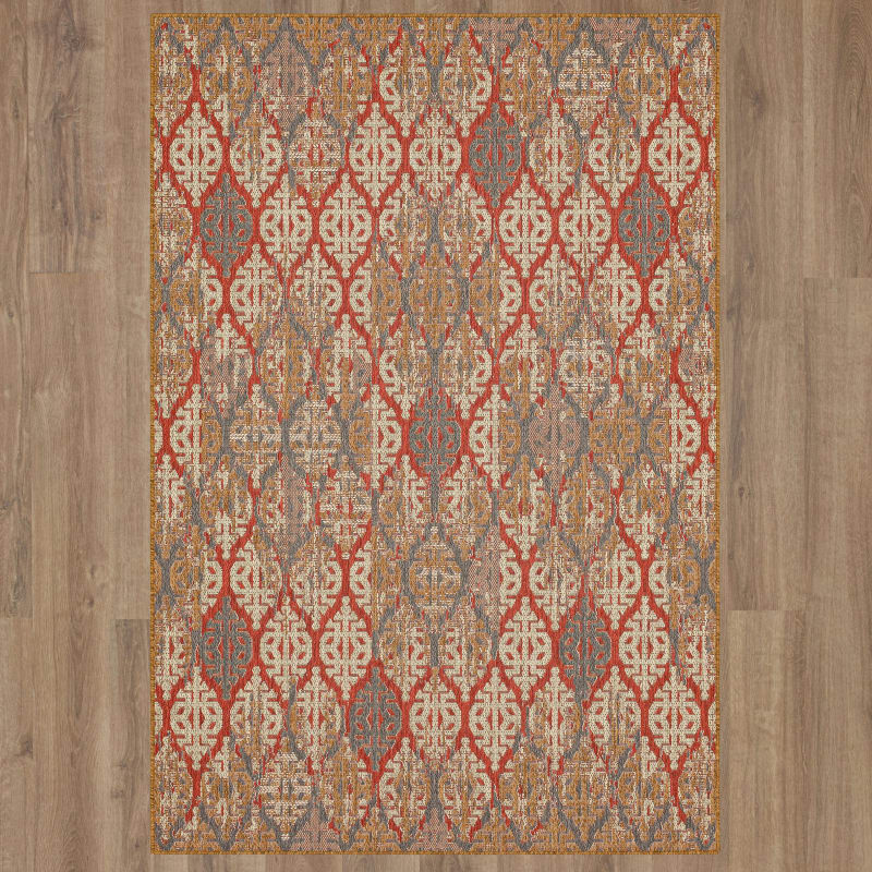92379-1444-048066 - Mohawk Home - MH Outdoor - Stamped Ikat Tandoori - 4' X 5' 6"