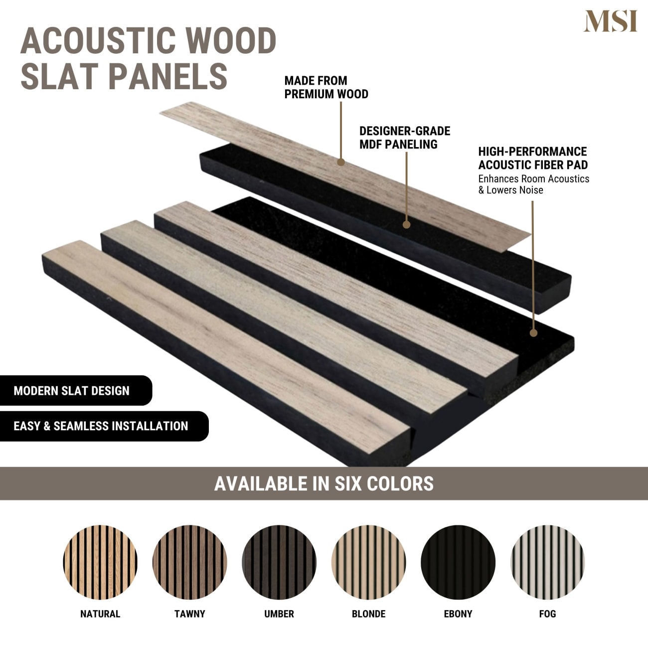 WPNL-ACWFLTNATU9.5X94.5 - MSI - Acoustic Wood Slat - Natural - 9.5 x 94.5
