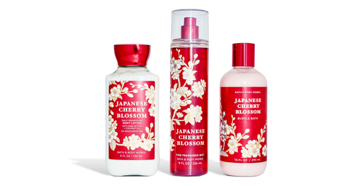 Bath & Body Works Japanese Cherry Blossom bottles with anodized aluminum caps
