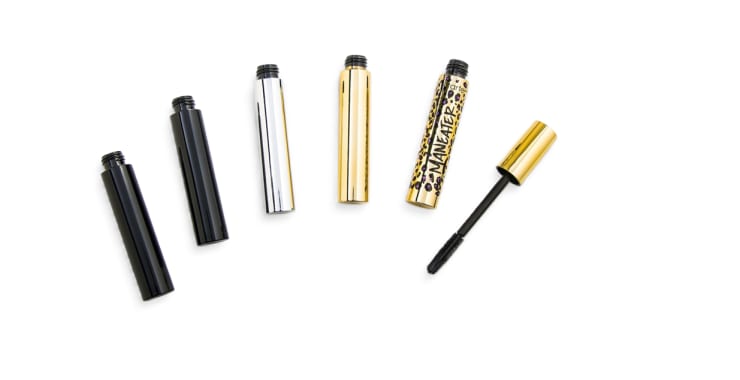 Metallized mascara barrels in silver, gold, black and printed leopard finishes