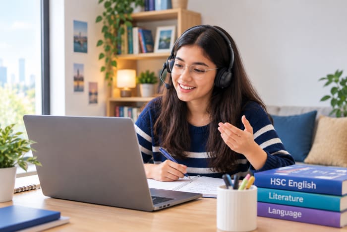 HSC English student studying online with StudyHours tutor