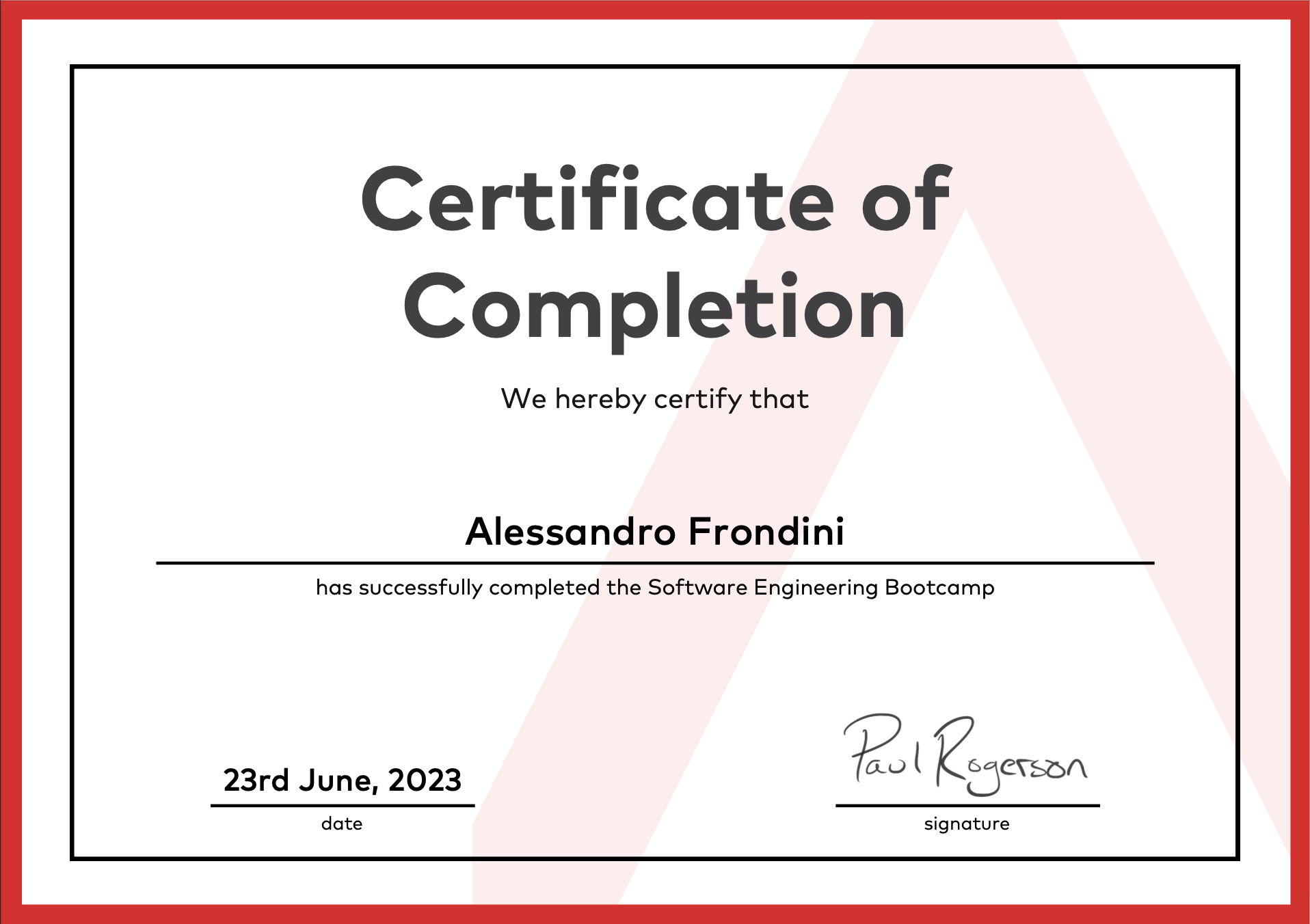 Software Engineer certificate