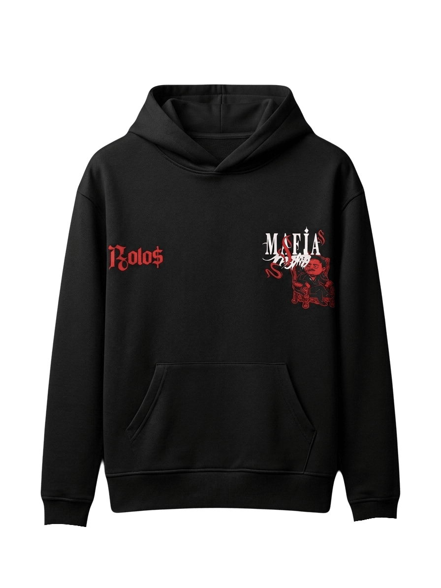 MafiaNostra Black Hoodie V2, vista del frente