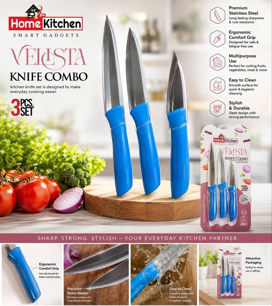 Home Kitchen Velista Knife Comb 3 Pcs set