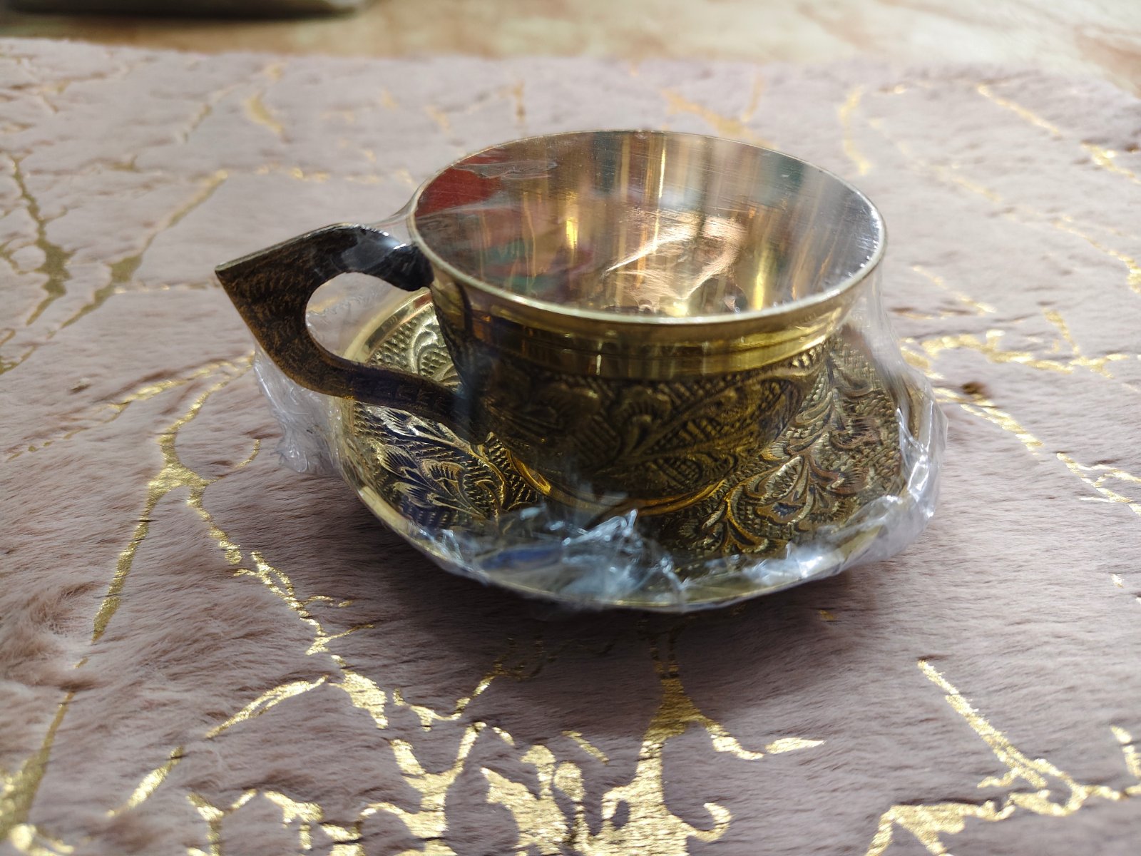 Brass T Cup with plate Premium and unicorn Design 