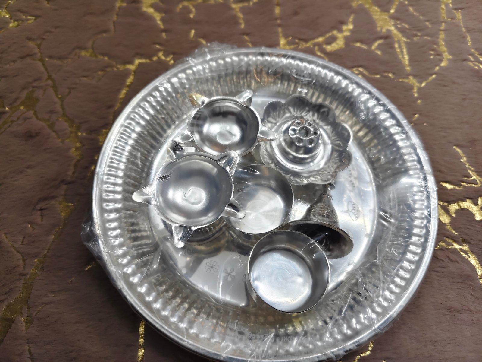 German Silver Pooja Set 7 Pcs 