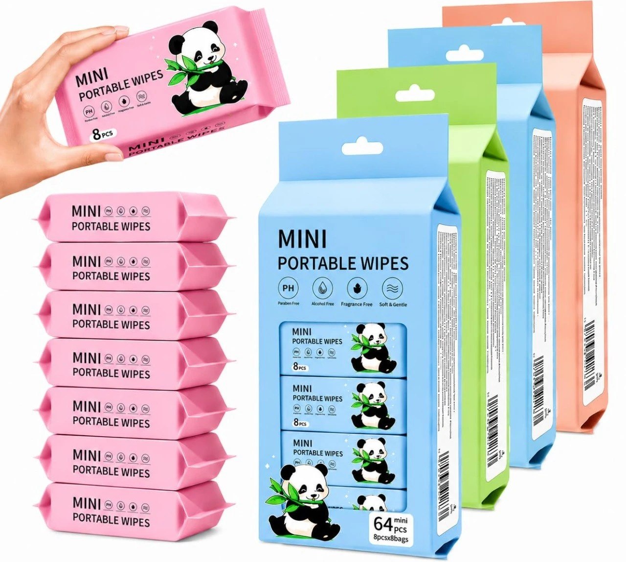 Mini portable wipes (8 Packs - 64 Pcs)
