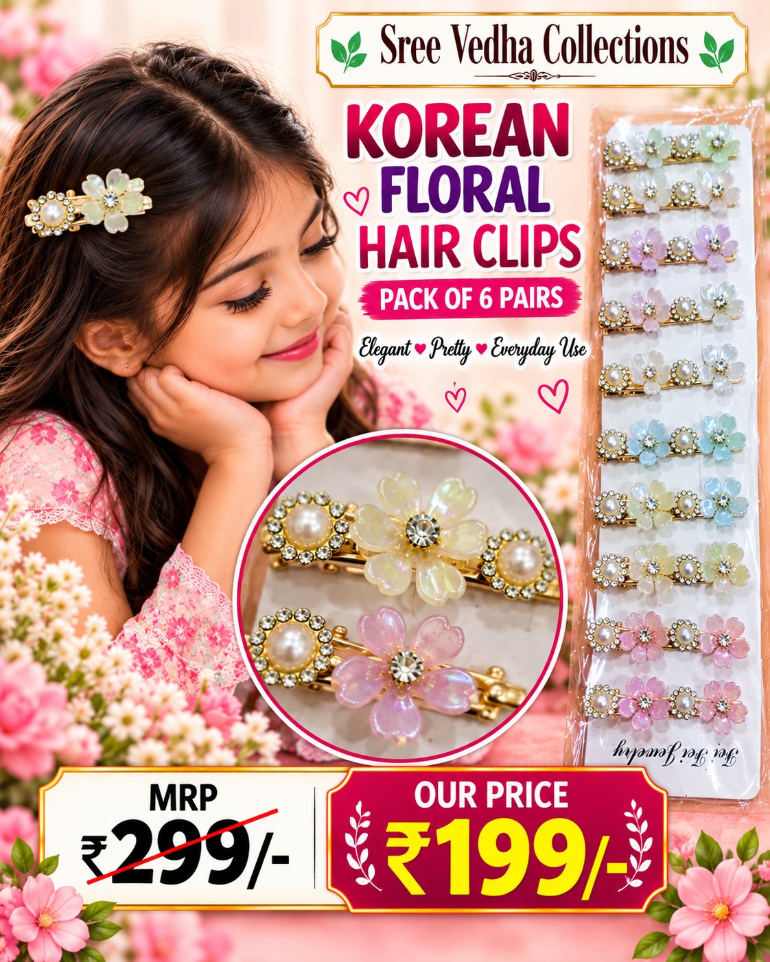 Korean Hair Clips Pack of 6 Pairs