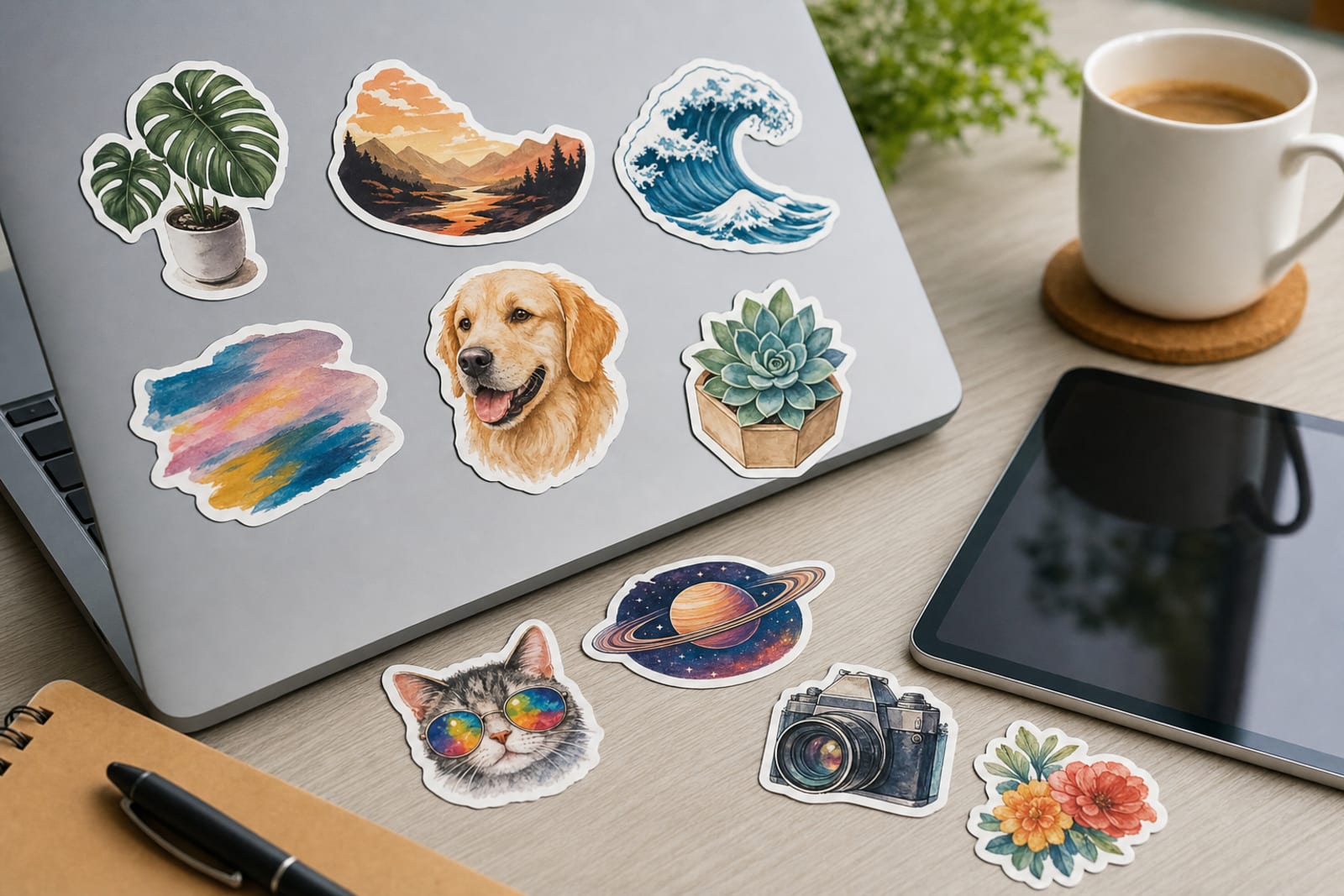 die cut stickers for laptops product photography