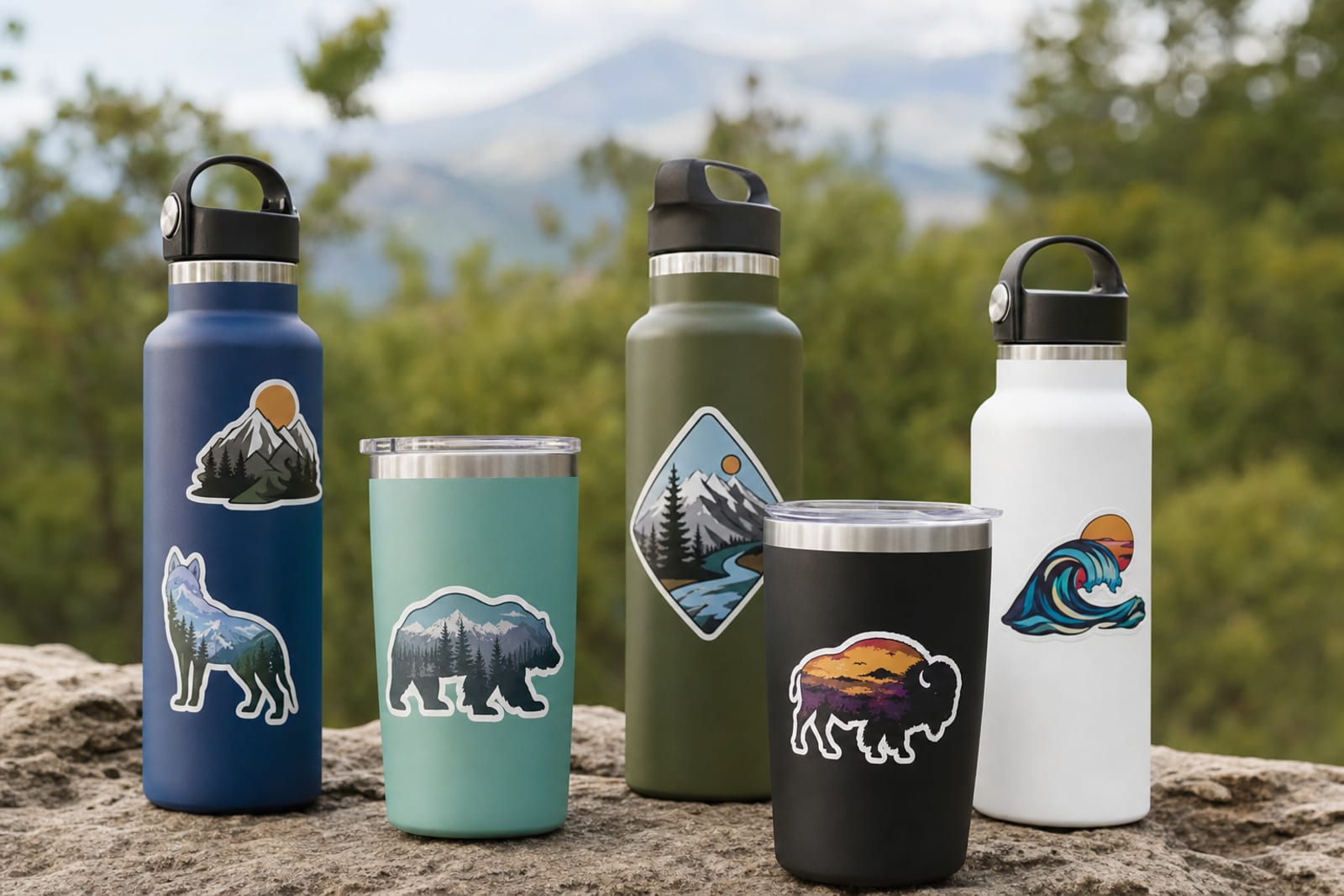 waterproof stickers for water bottles product photography