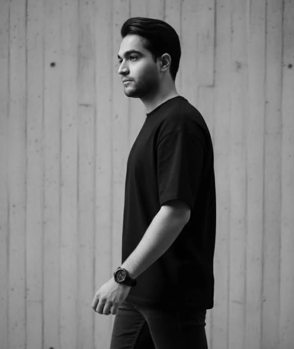 A cinematic black and white portrait of a young man — AI image prompt example