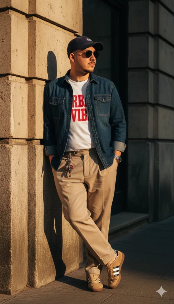 A stylish man leaning casually — AI image prompt example
