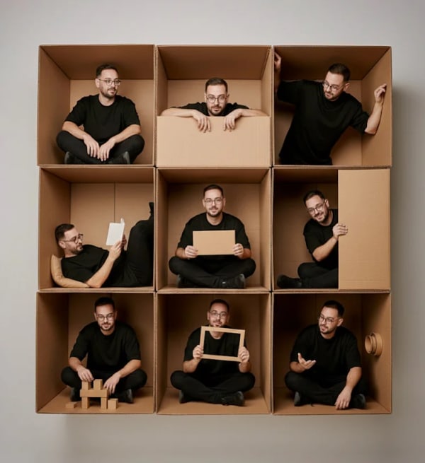 collage made of multiple cardboard boxes — AI image prompt example