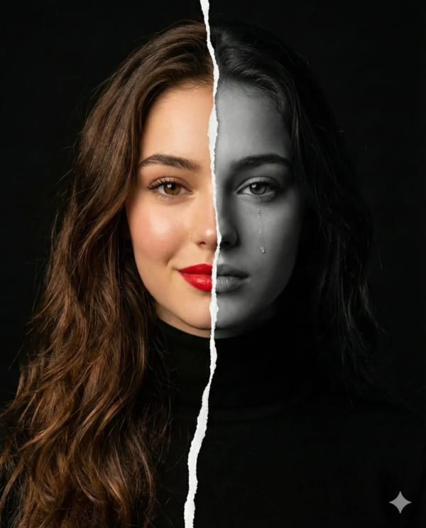 Dual Emotions Portrait — AI image prompt example