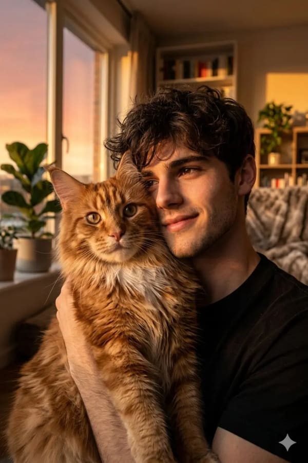 Ginger Cat Embrace — AI image prompt example