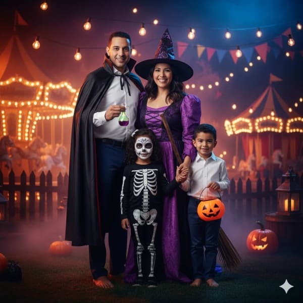 Halloween costume group — AI image prompt example
