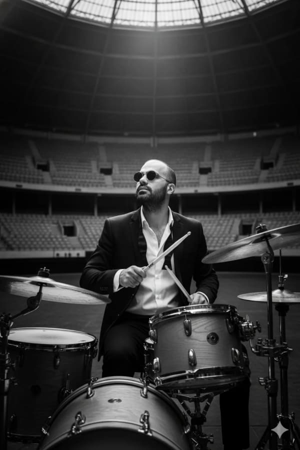 ​He is playing the drums — AI image prompt example