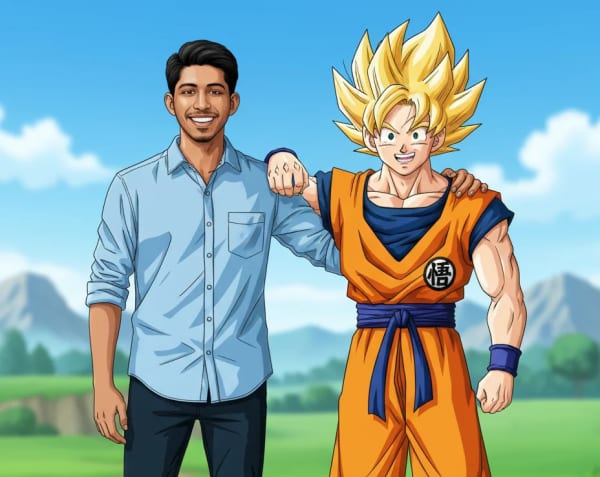 Interacting with Son Goku — AI image prompt example