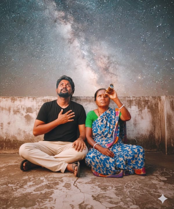 Mam and son seeing the sky — AI image prompt example