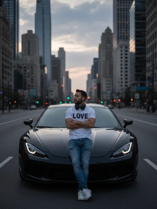 MAN CAR — AI image prompt example