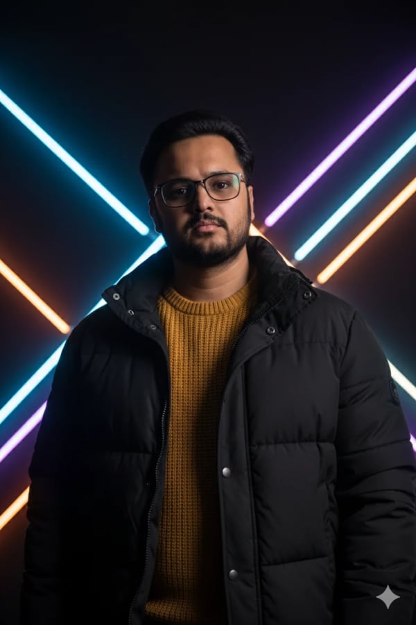 Man with Neon Lights — AI image prompt example