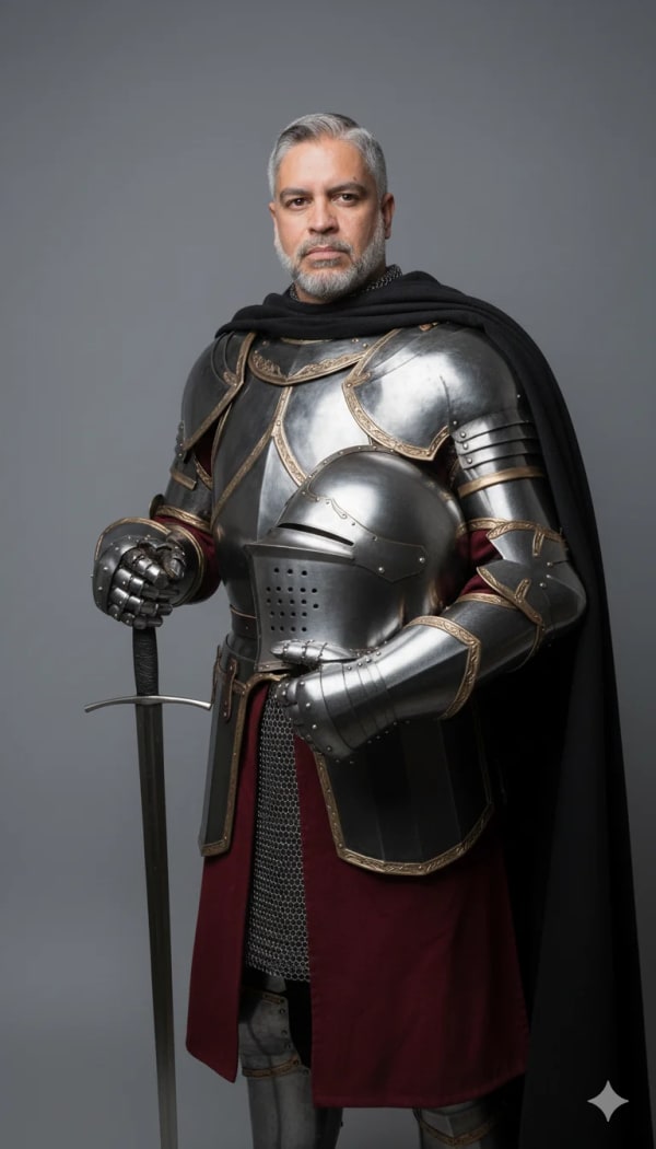 Medieval knight in the studio — AI image prompt example