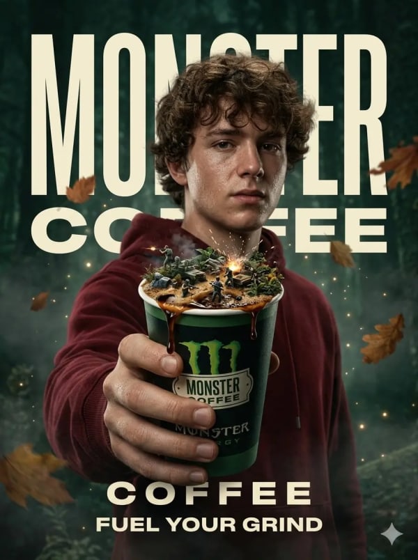 Monster Coffee Poster — AI image prompt example
