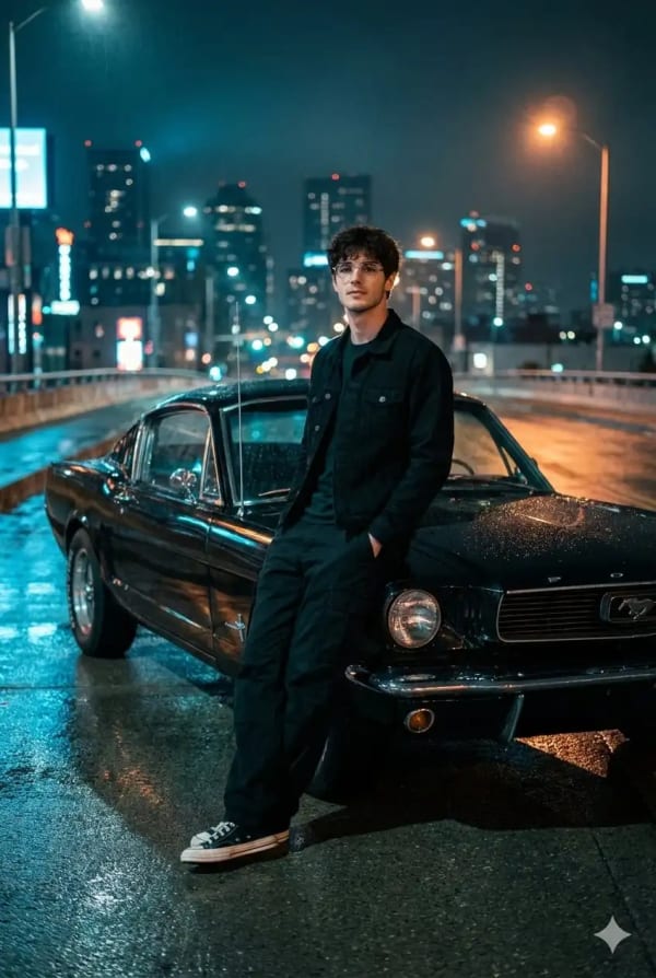 Neon Mustang Night — AI image prompt example