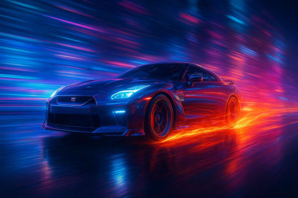 Nissan GT-R R35 (Neon Speed in a Futuristic City) — AI image prompt example