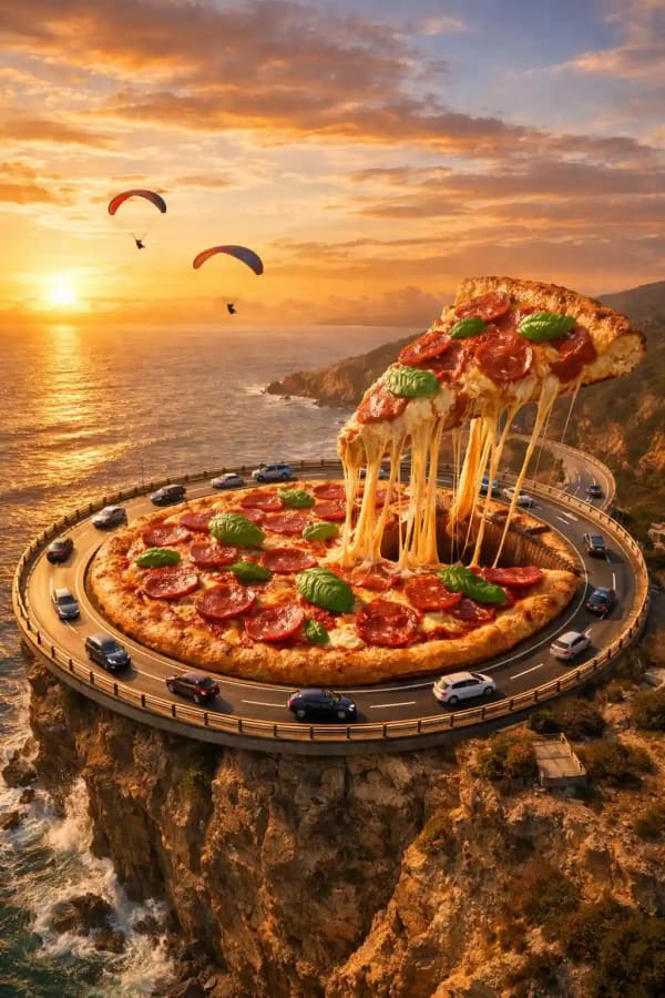 Pizza Roundabout — AI image prompt example