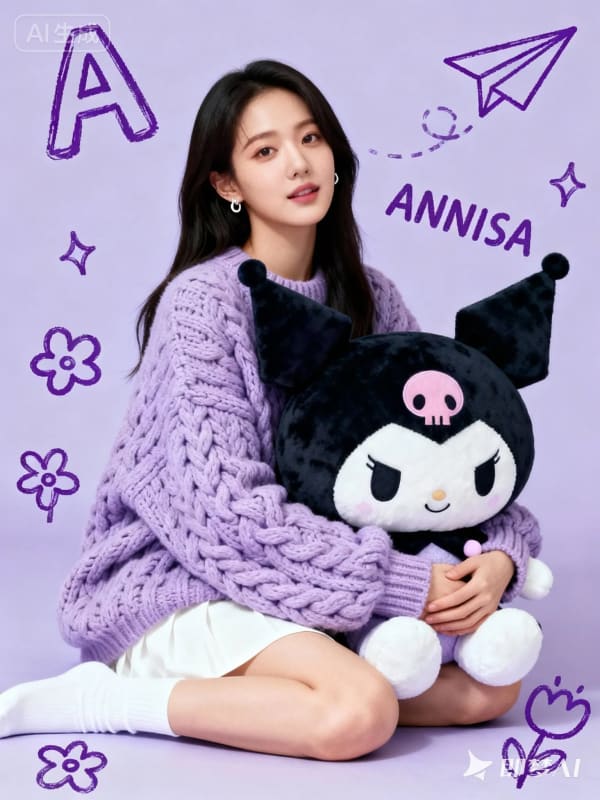 Studio portrait in lavender sweater — AI image prompt example