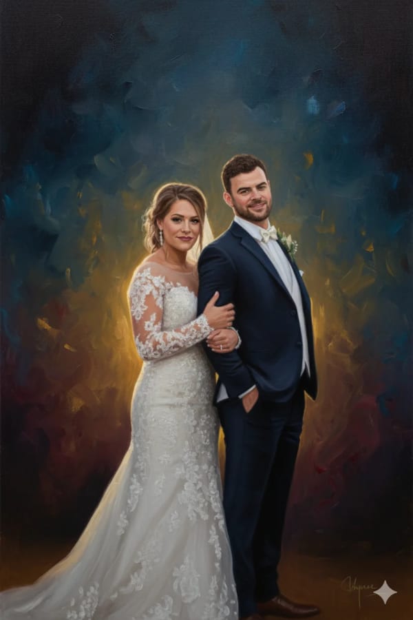 realistic painting with abstract background — AI image prompt example