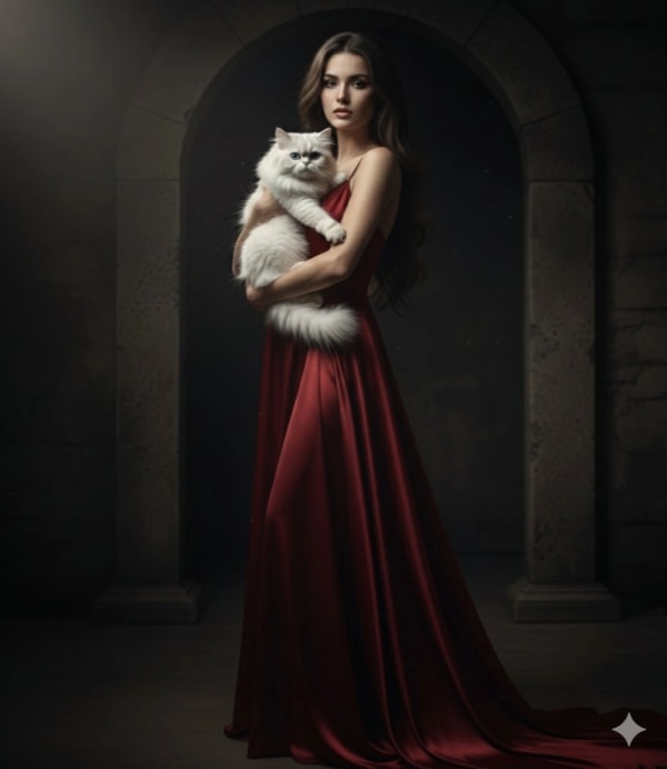 Regal Crimson Gown — AI image prompt example